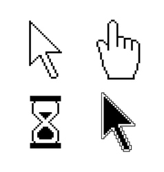 Pixel cursors icons Hand Arrow Hourglass Vector Image