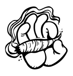 cartoon hand holding smoking marijuana weed leaf vector image