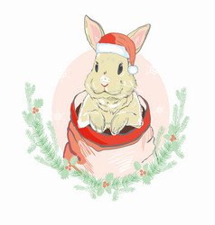 Icon cute baby christmas bunny rabbit in santa Vector Image