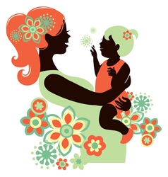 Beautiful mother silhouette with baby vector image