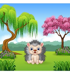 Cartoon funny hedgehog sitting in the jungle Cartoon funny hedgehog sitting in the jungle vector image