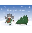 Boy pulling a sledge with christmas tree vector image