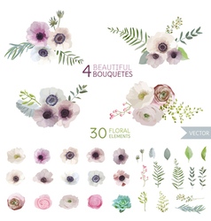 Flowers and Leaves - in Watercolor Style vector image