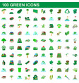 100 green icons set cartoon style vector image
