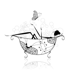 Woman in bathroom with foam for your design vector image