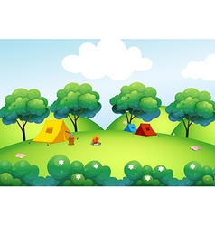 Camping tents at the top of the hill vector image