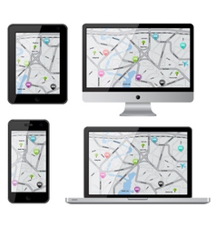 Isolated gadgets with street map vector image