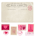 Vintage Christmas Postcard and Stamps vector image