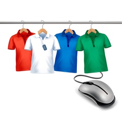 Different hangers with shirts and a computer mouse Different hangers with shirts and a computer mouse vector image