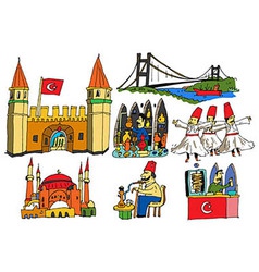 7 authentic caricatures of Turkish scenes vector image