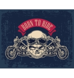 Motorcycle side view and skull with glasses vector image