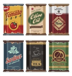 Retro food cans collection vector image
