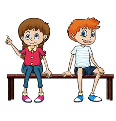 A boy and a girl sitting on a bench vector image