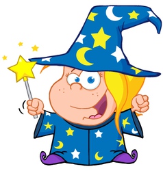 Wizard Girl Waving With Magic Wand Wizard Girl Waving With Magic Wand vector image