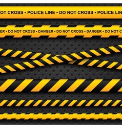 Police line and danger tapes on dark background vector image