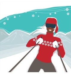 Glamour girl skiing winter season sports vector image