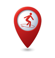 Map pointer with man on surf icon vector image