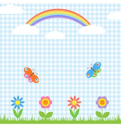 Flowers butterflies and rainbow vector image