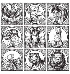 Set of antique animals engravings vector image