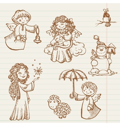 Vintage christmas angels vector image