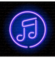 Neon music note on the brick wall vector image