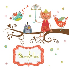 Card cat and birds vector image