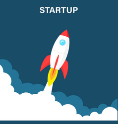 Business startup launching product with rocket Vector Image