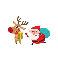 Funny Santa Claus and reindeer in red scarf Funny Santa Claus and reindeer in red scarf vector image