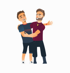 Male friendship - two boys men friends hugging vector image
