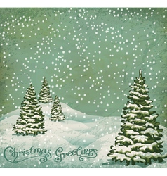 Vintage postcard with christmas trees snow vector image
