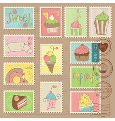 Desserts postage stamps vector image