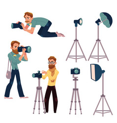 Set of cartoon photographers at work and vector image