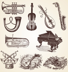 Vintage pack of musical instruments vector image
