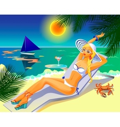 Girl on the tropical beach vector image