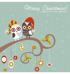 Cute winter Christmas card of owls in hats vector image