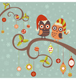 Cute winter Christmas card of owls in hats vector image