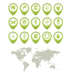 Ecology buttons set and world map vector image