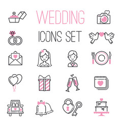 Outline wedding day black and pink marriage icons vector image