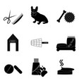 Black silhouette icons set pet care Black silhouette icons set pet care vector image