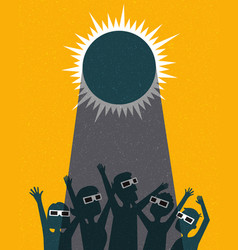 Retro people celebrate watching the solar eclipse vector image