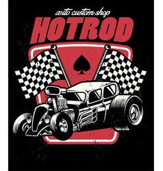 Hot rod auto custom shop badge vector image