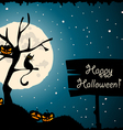 Halloween tree cat moon vector image