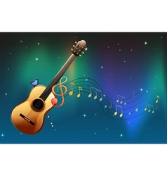 A brown guitar with a butterfly and musical notes vector image