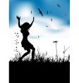 Girl dancing in meadow vector image