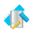Realistic blue roller brush and can vector image