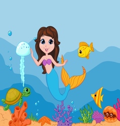 Cute mermaid cartoon waving hand vector image