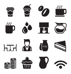 Silhouette coffee shop icons set Silhouette coffee shop icons set vector image