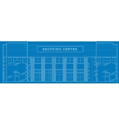 Shopping center building front blue print vector image