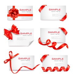 Big set of cards with red gift bows and ribbons vector image