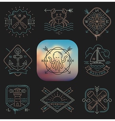 Line drawing Nautical and adventures emblems vector image